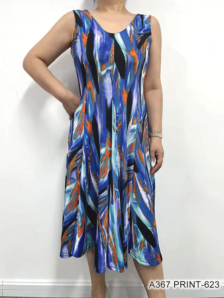 Blue orange panel dress A367 Print 623