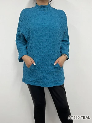 TEAL MOCK NECK DOLMAN SLEVESS TOP AT590