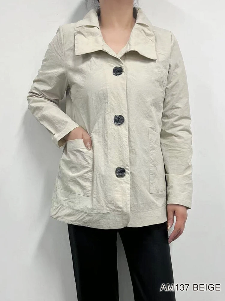 Beige Buttoned Shirt Top with Pockets AM137