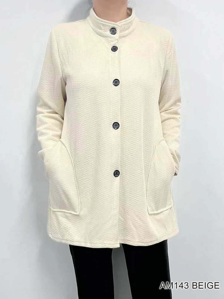 Beige Buttoned Tunic with Pockets AM143