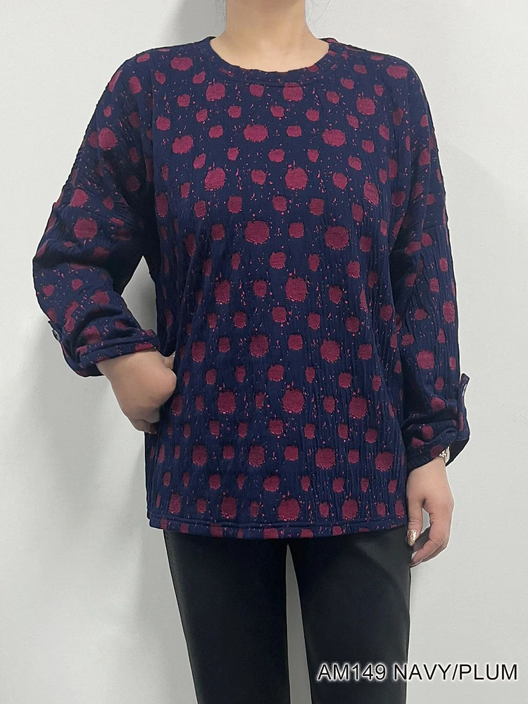 Navy/Plum Printed Top AM149