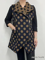 Taupe/Navy Polka Dot Zipper Vest AM159