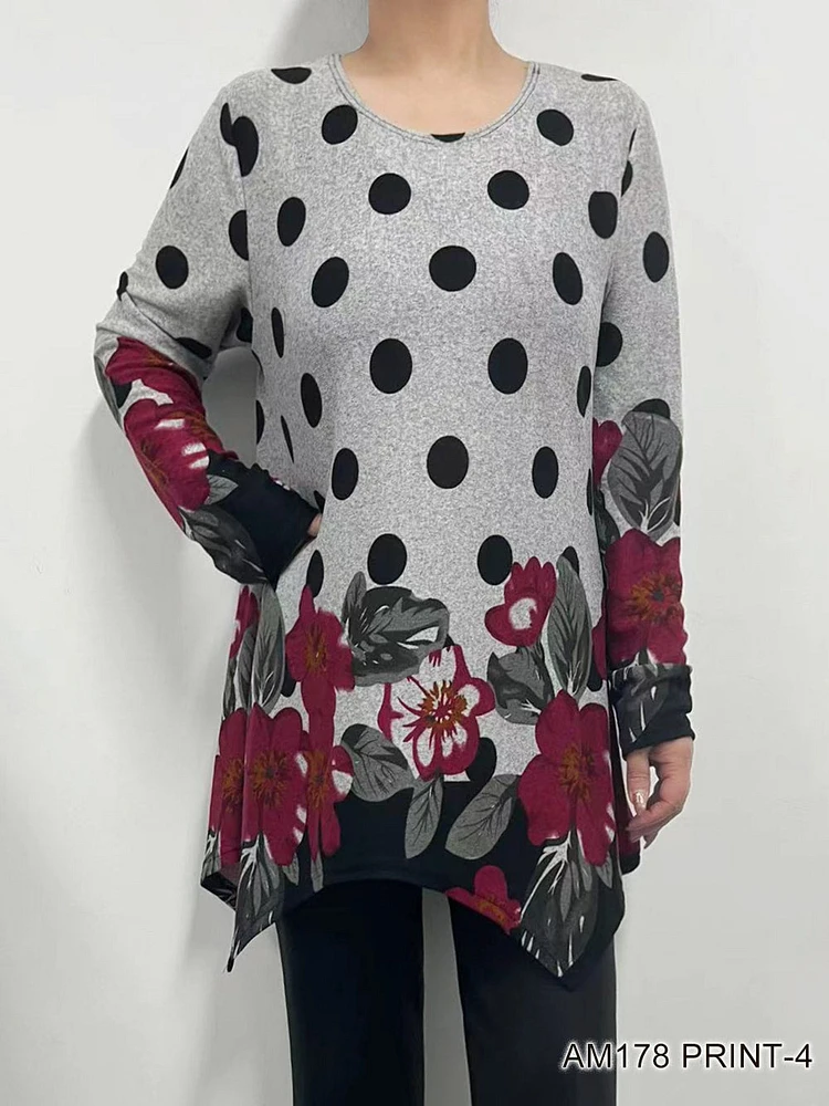 Grey/Red Multi Polka Dot Flower PRINT Top AM178 4