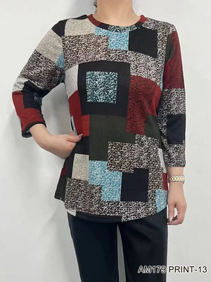 Color Pop 3/4 Sleeves Top AM179 (PRINT 13)