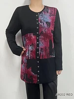 Red Printed Button Detailed Top AM202