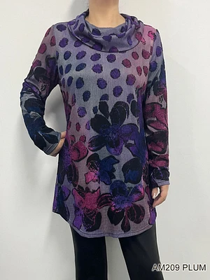 Plum Printed (Flower and Polka dot) Top AM209