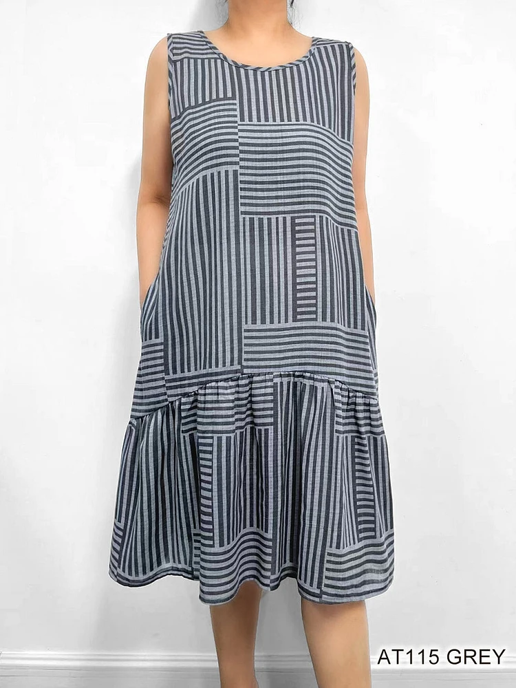 Grey blend strips dress AT115