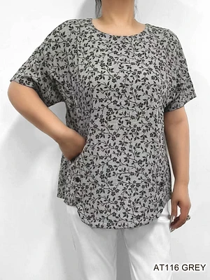 Grey floral sleeves top AT116