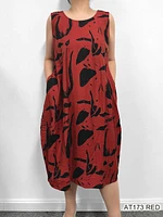 Red / black modernart print dress AT173