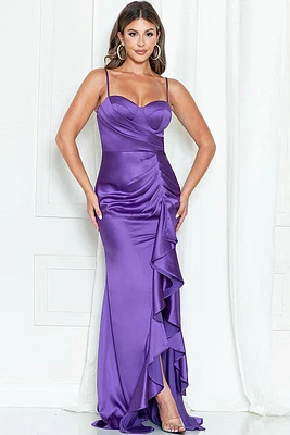 PRUPLE RUFFLE SLIT DRESS MF21671