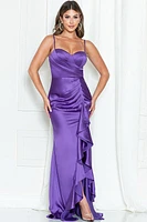 PRUPLE RUFFLE SLIT DRESS MF21671