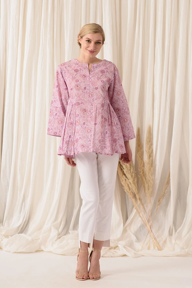 PINK PRINTED WAIST FLAIRED TOP Z1093253