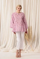 PINK PRINTED WAIST FLAIRED TOP Z1093253