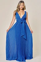 ROYAL BLUE PLEATED MAXI DRESS WITH TIE BELT