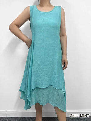 Mint plain laired effect soft modern dress G411