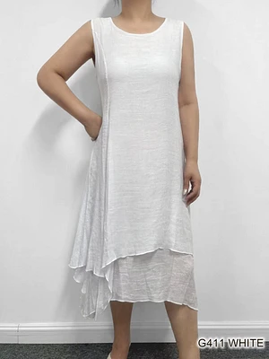 White asymmetrical hem dress G411