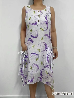 Purple /white trendy pockets dress G425 Print-2