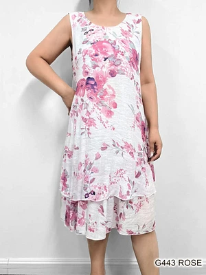 Rose / white floral laired effect soft dress G443