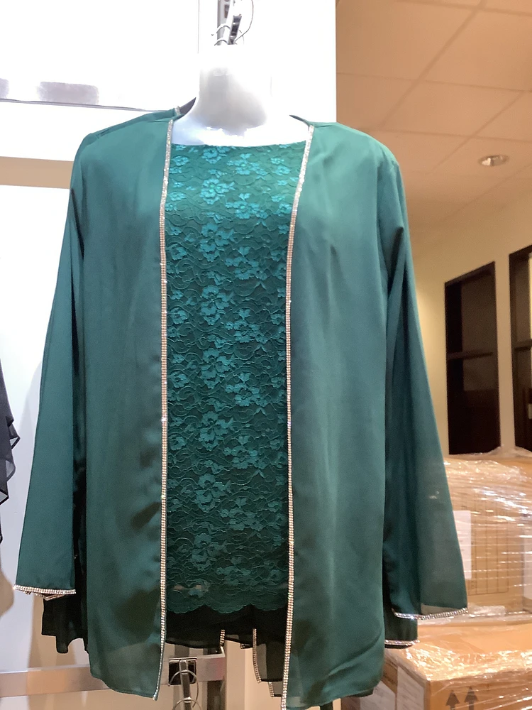 Emerald Shiny Party Wear Top with Cover-up