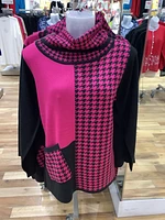 Fuchsia/Black Block Printed High neck Sweater with 1 Pocket