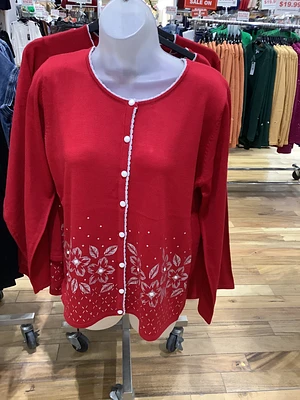 Red/Silver Sweater Cardigan with Buttons