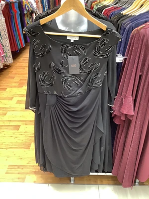 Black-Silver Shiny Detailed Sleeveless Dress with Pleated Overlay Style