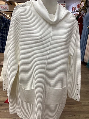 Winter White High Neck Top with Pockets and Designer Sleeves