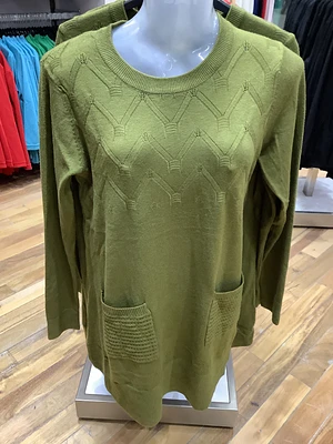 Mocha Green Round Neck Sweater Tunic with 2 Front Pockets TD-24557