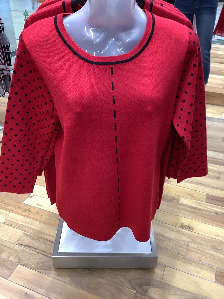 Red/Black Sweater with Polka dots on Sleeves