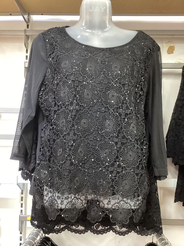 Black  Shiny Lacy Top 925