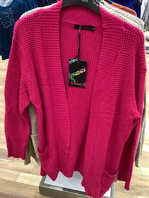 Fuchsia Knitted Cardigan with Front Pockets