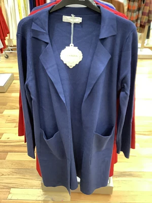 Navy Collared Cardigan with Front Pockets