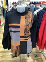 Caramel Combo Block Print Crew Neck Sweater