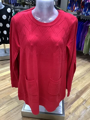 Round Neck Sweater Tunic with 2 Front Pockets TD-24557