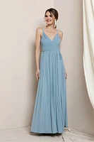 Teal color plain platted faired dress M19491