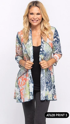 ORANGE GREEN TROPICAL BLEND CARDIGAN PRINT -3