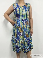 Lime / Blue crush roughed detailed dress P208 Print-2