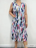 Pink /Blue crus fabric  pockets dress P210 Print-1