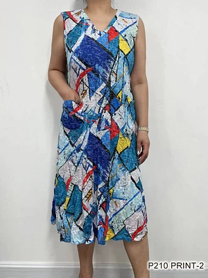 Blue blends /coral pockets dress P210-PRINT-2