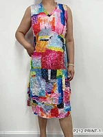 Neon colorful square print crush soft  dress P212 PRINT-1