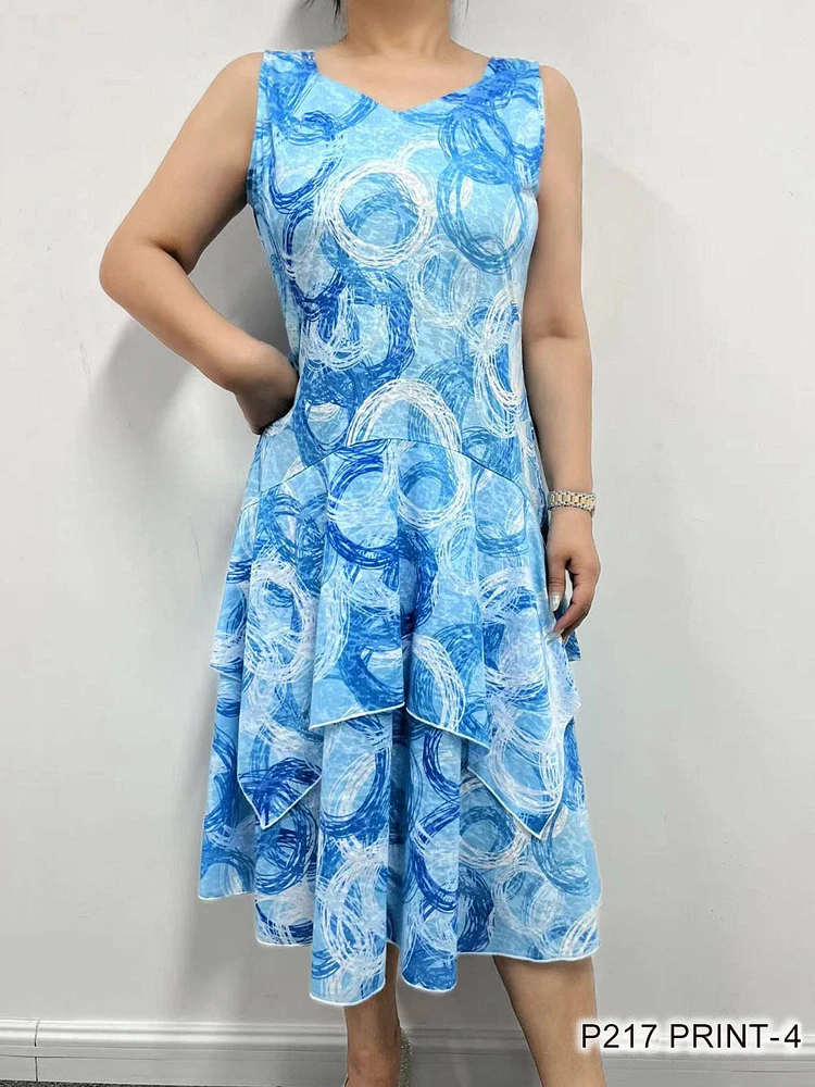 white ruffle effect soft dress P217 PRINT