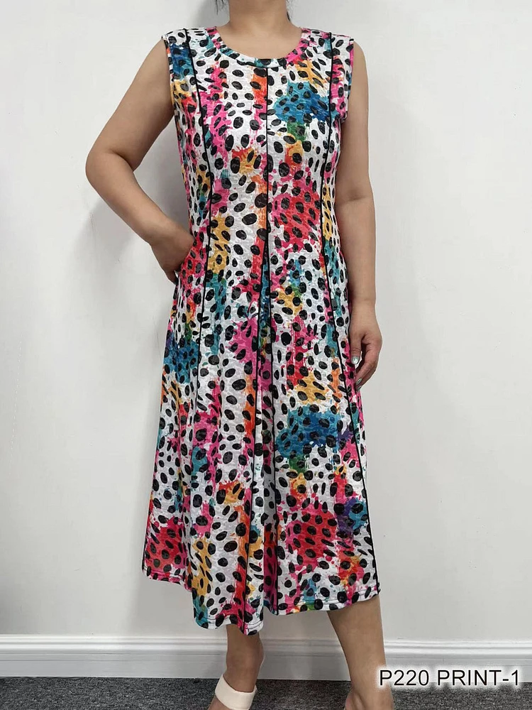 Pink multi black dots panel dress P220 PRINT-1