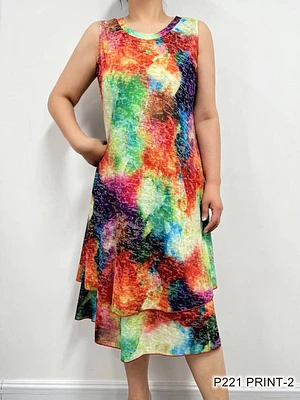 Green /orange cloud print  dress P221 PRINT-2