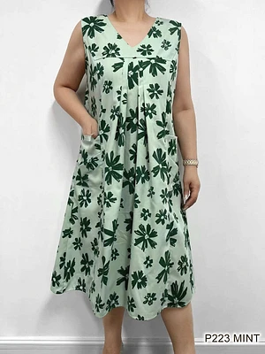 Mint floral trendy pockets dress P223