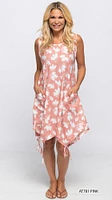 PINK-WHITE PRINTED SLEEVELESS DRESS WITH POCKETS