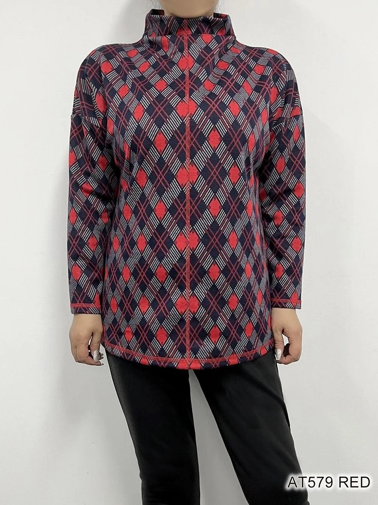 Red Printed High Neck Top AT579