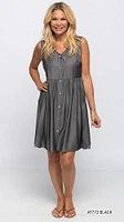 BLACK SLEEVELESS BUTTONED TUNIC DRESS