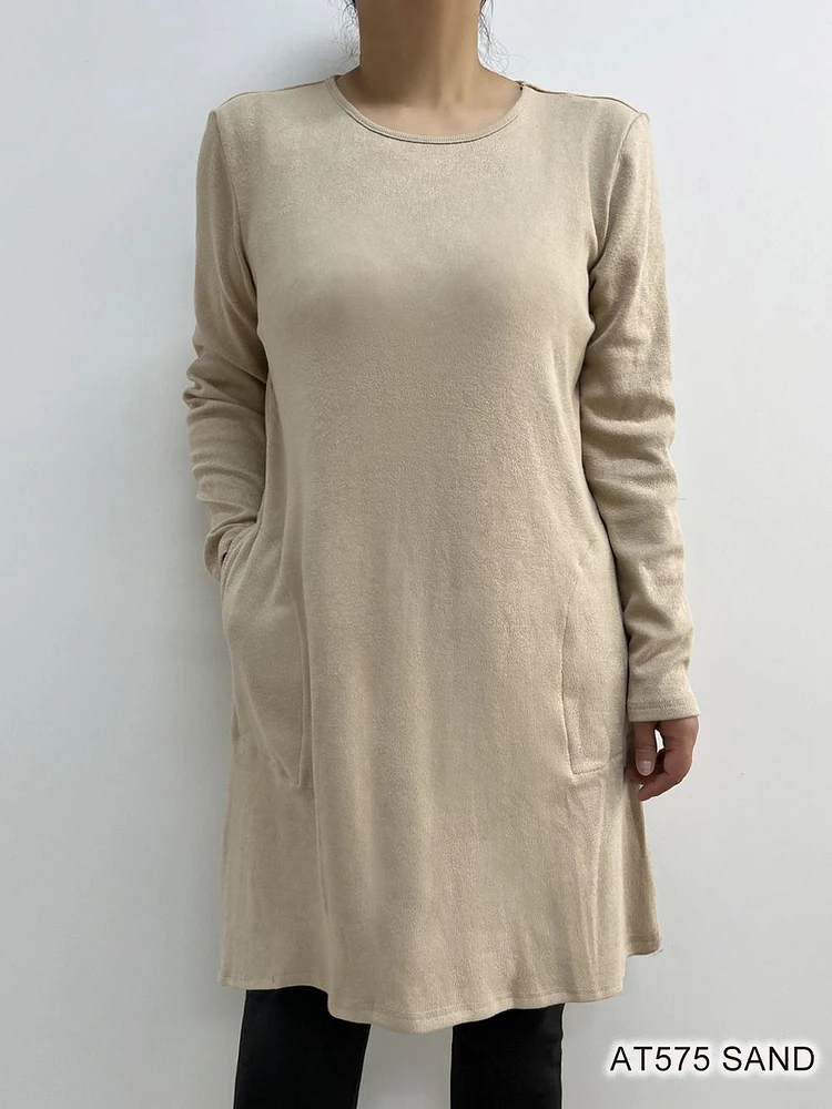 Sand Plain Tunic Dress with Pockets