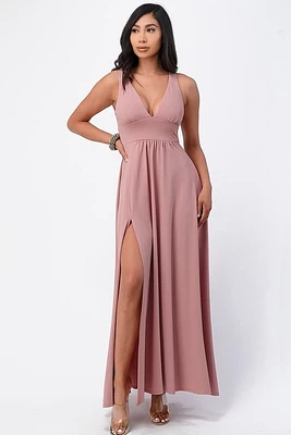 Rose Full tricot deep V neck A line dress