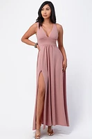 Rose Full tricot deep V neck A line dress